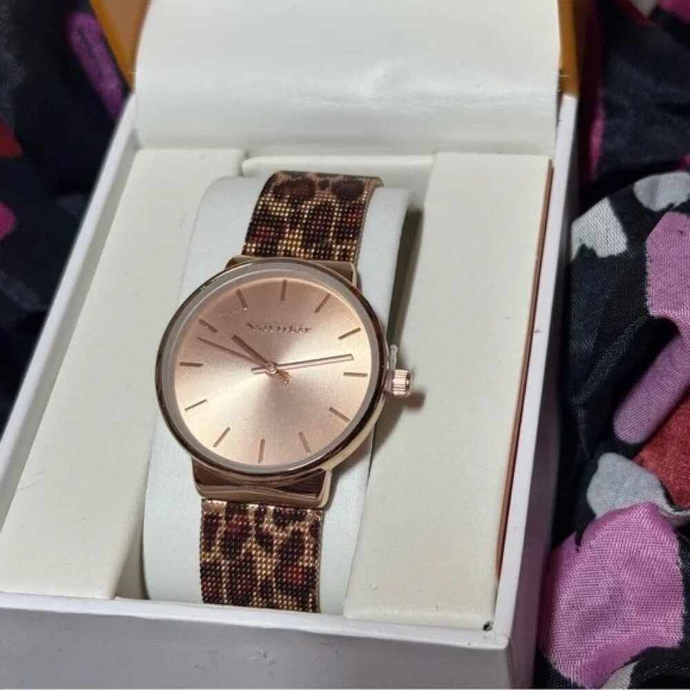 NWT Vernier Women’s Rose Gold Leopard Mesh Strap Watch—MSRP 149.99